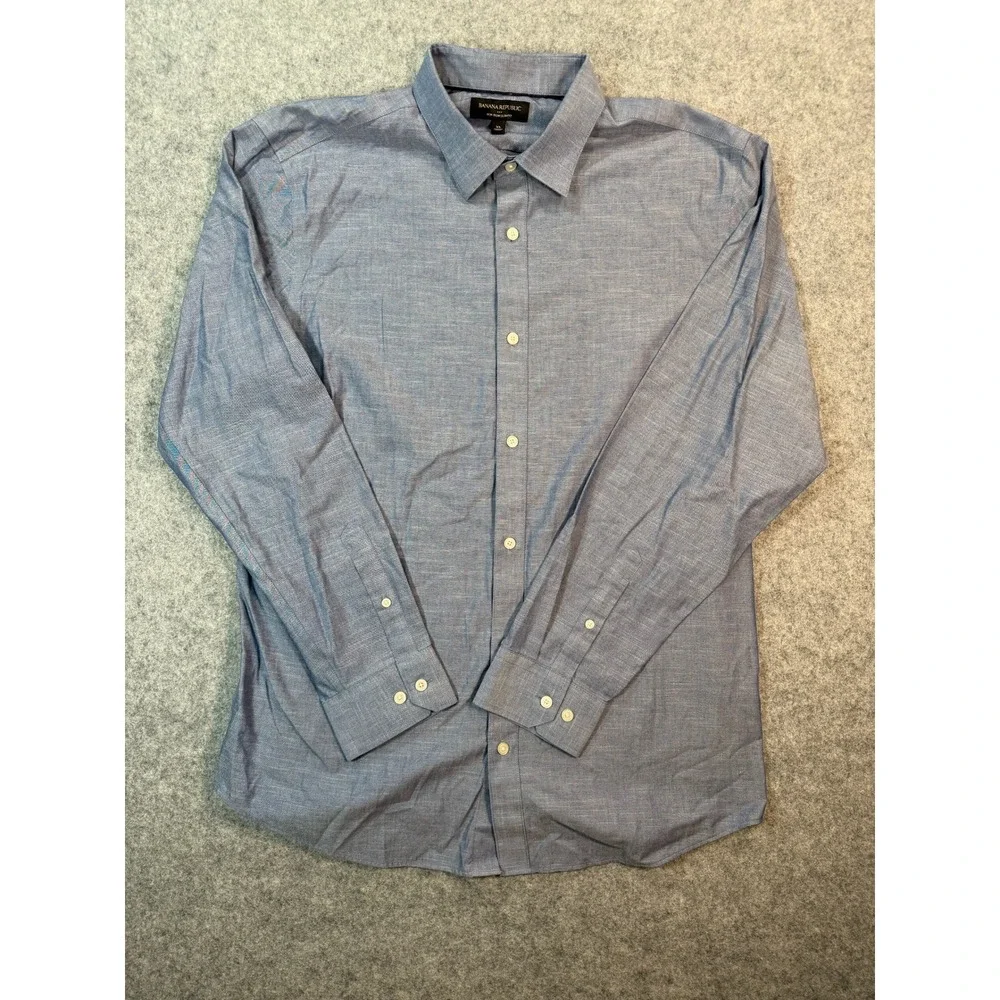 Banana Republic Mens XL Non-Iron Slim Fit Dress Shirt Blue Long Sleeve Button Up